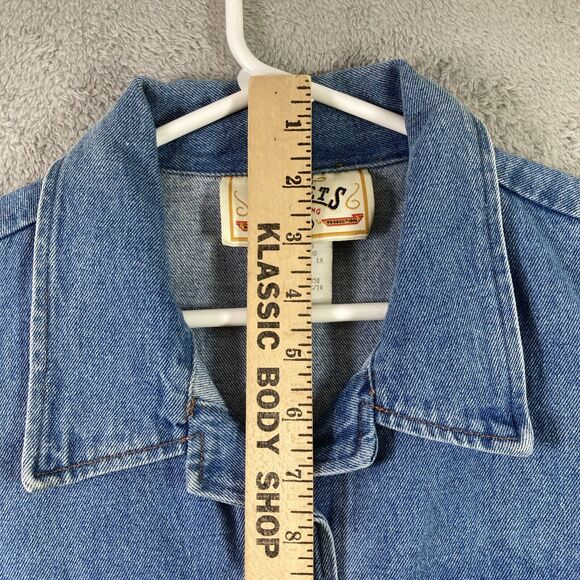 Vintage Jean Denim Vest Jacket Women 13/14 Blue Fake Pockets Sleeveless USA - Picture 8 of 14